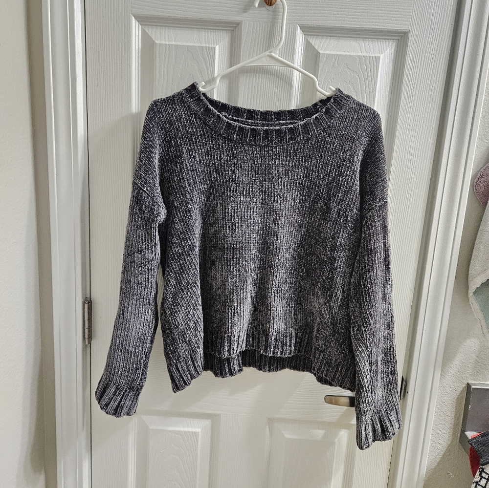 Aerie Chenille Shine Gray Knit Sweater (size S)